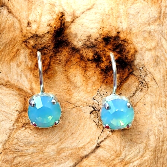 Cloudy Turquoise Crystal Earrings in Silver - Picture 1 of 5